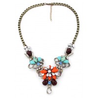 Gerbera Orange Flower Crystal Gems Vintage Necklace
